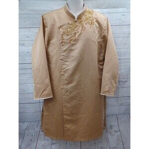 Ethnic Indian Designer Kurta Sherwani Tunic Mens Gold Tone Beaded 6X